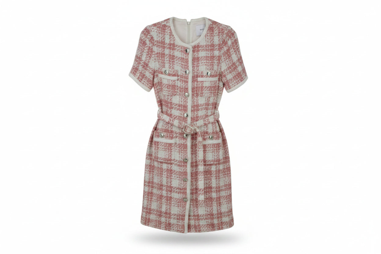 LK Bennett Pink Tailored Checked Midi Dress