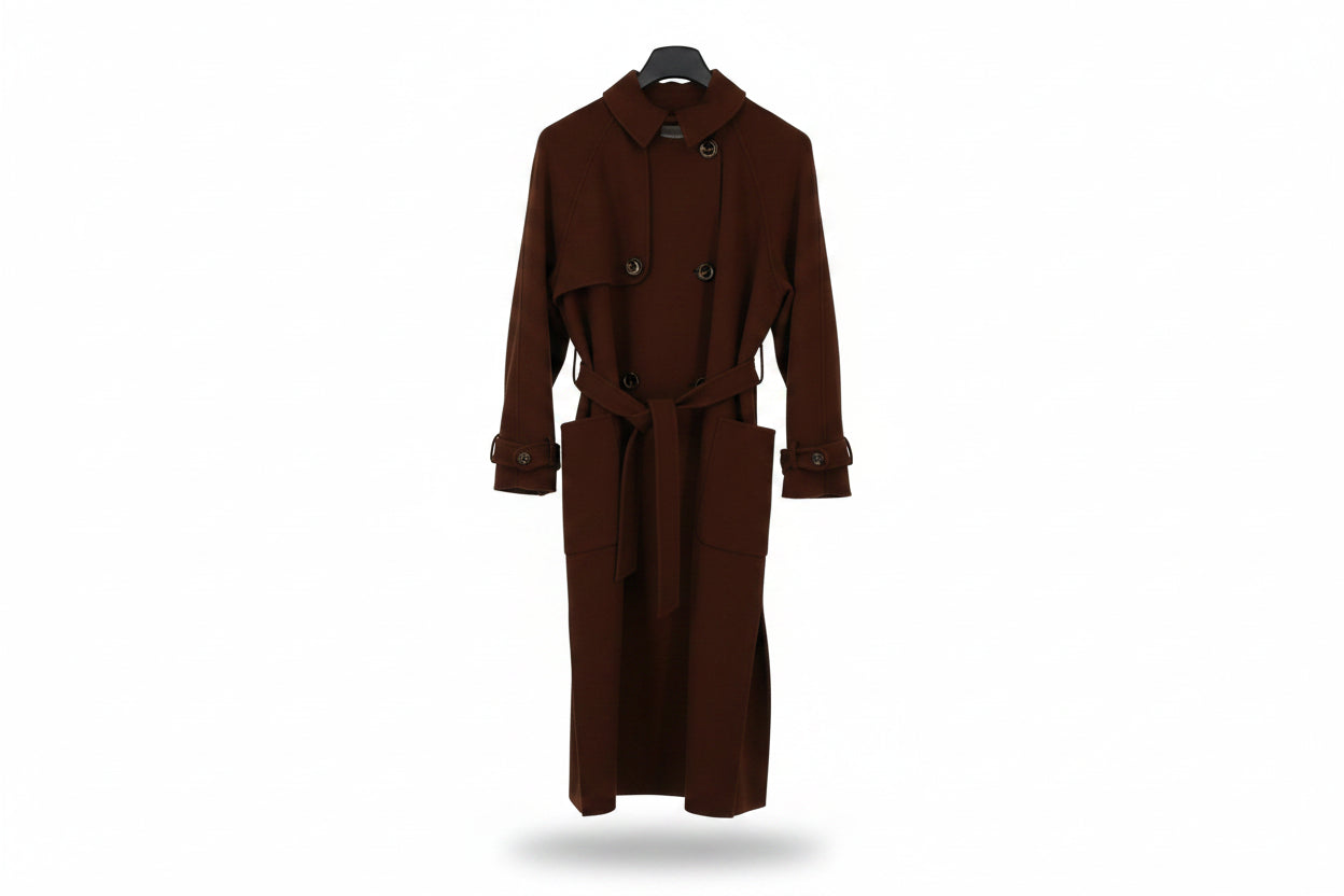 LK Bennett Brown Double-Breasted Belted Maxi Trench Coat