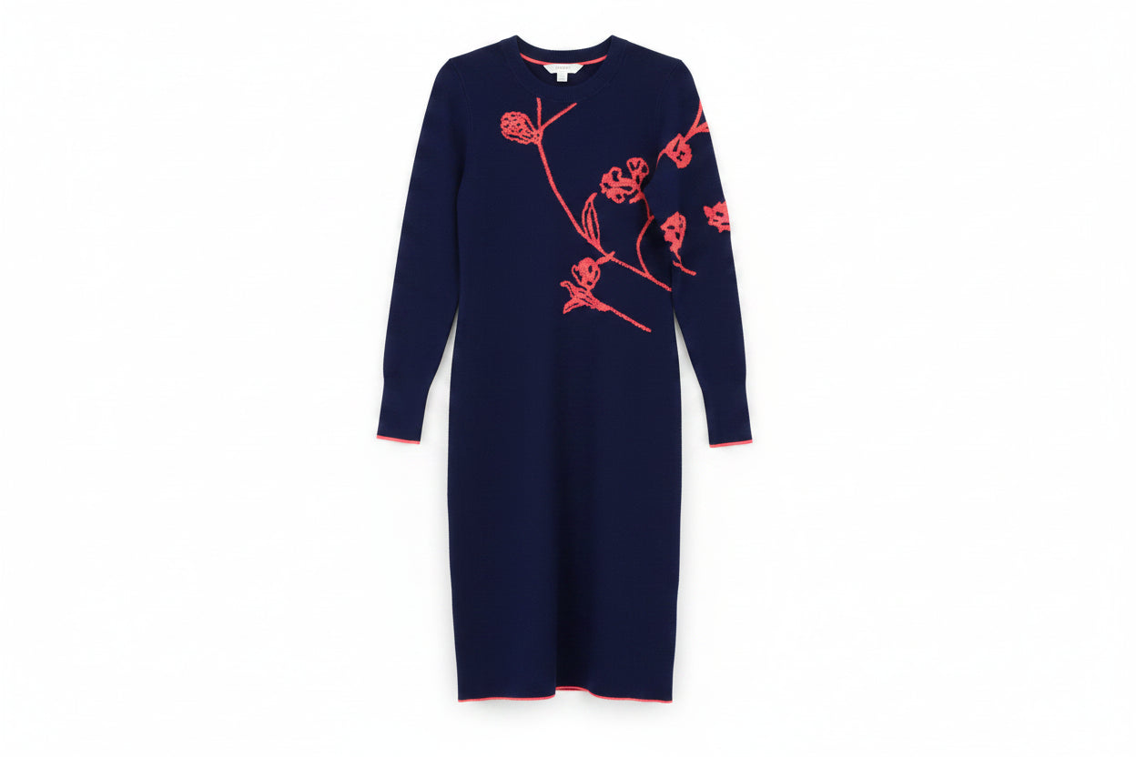LK Bennett Navy Intarsia Floral Maxi Sweater Dress