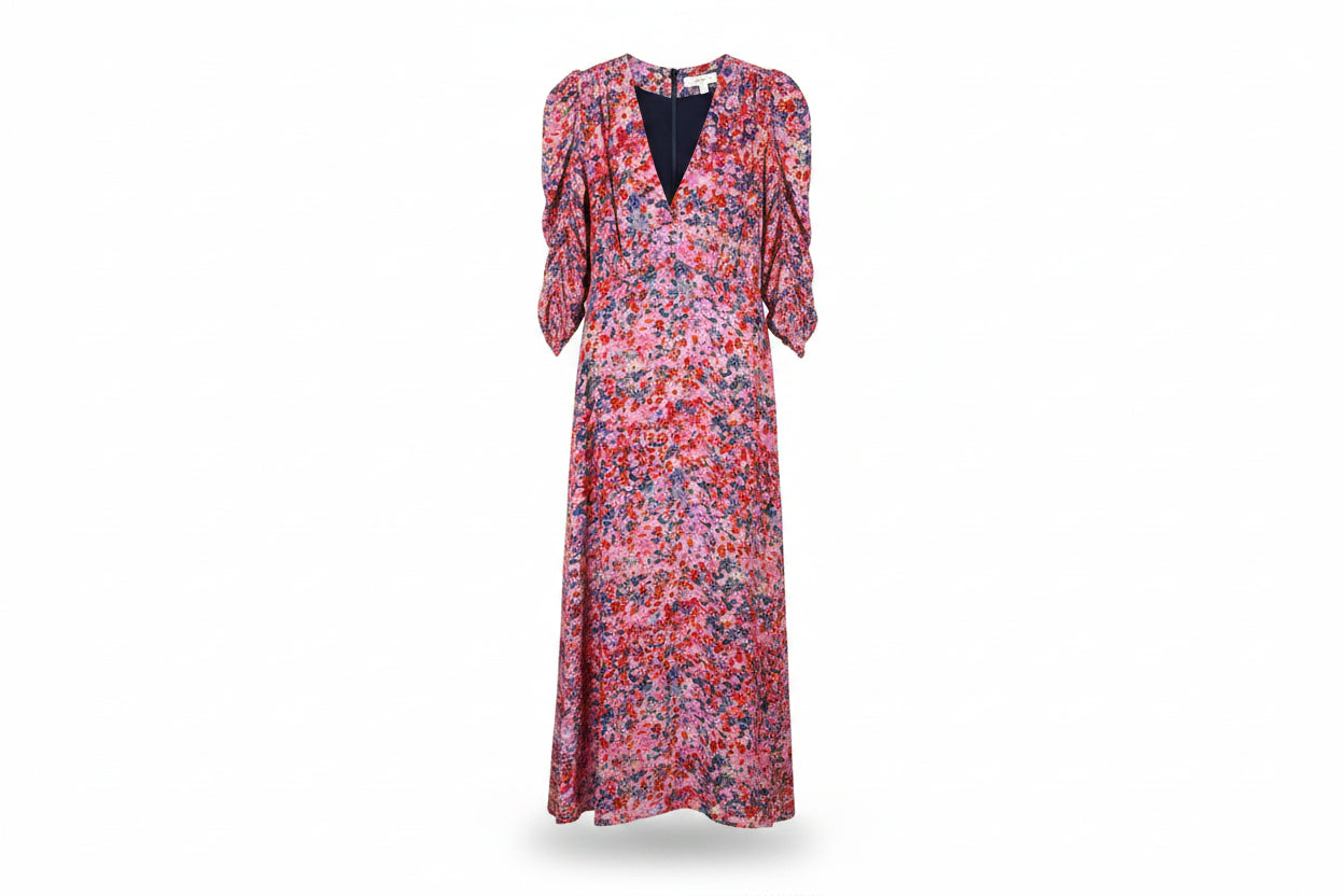 LK Bennett Pink Floral Empire-Waist Maxi Dress