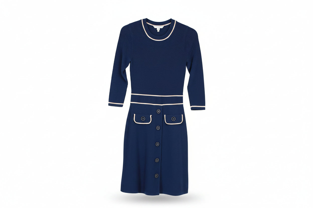 LK Bennett Navy Button-Front A-line Midi Dress