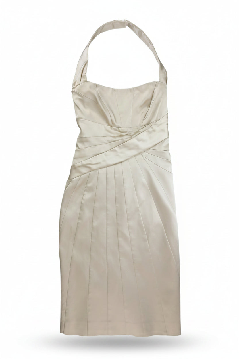 Karen Millen Midi Dress Draped Halter Beige Size 10