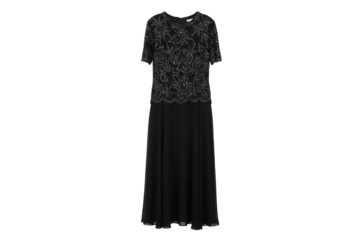 Brilliante by J.A. Maxi Dress Beaded Overlay Black Size L