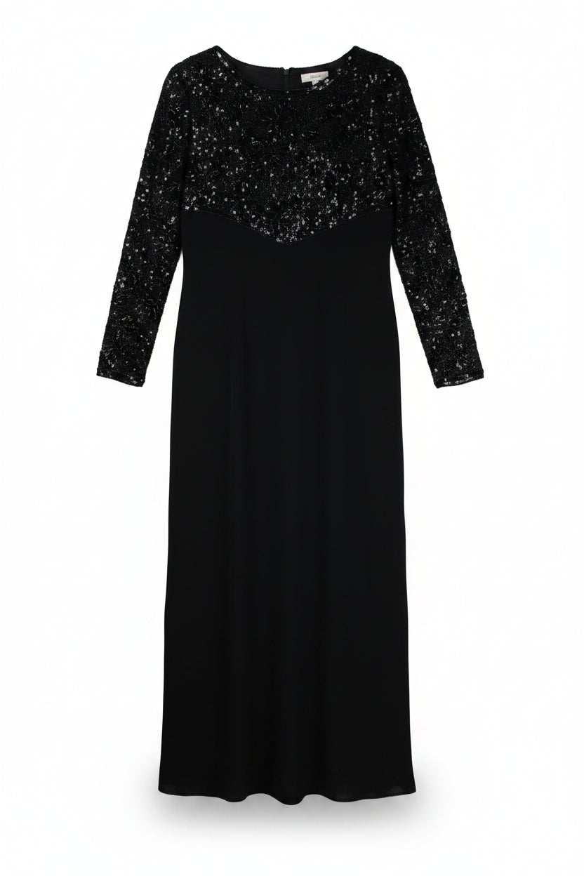 Niteline Maxi Dress Sequin Bodice Black Size 14