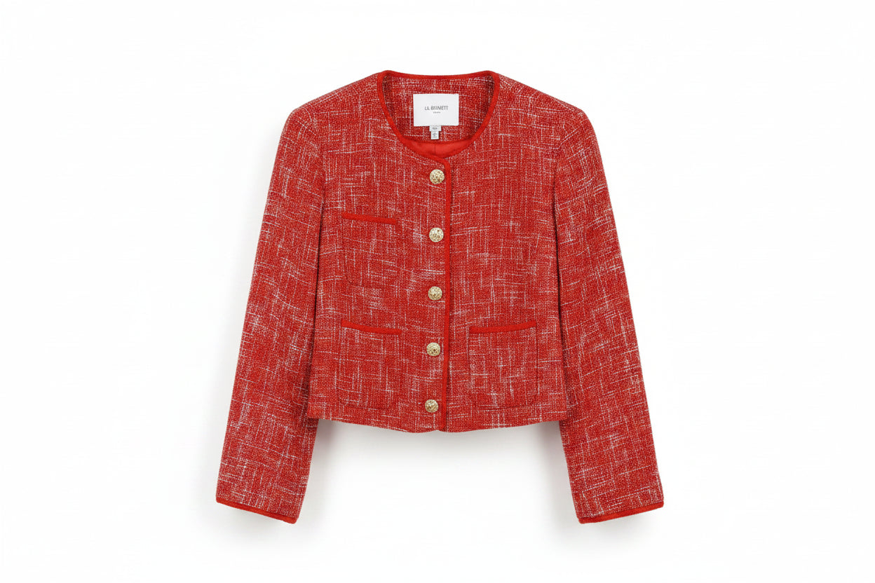 LK Bennett Red Cropped Collarless Blazer