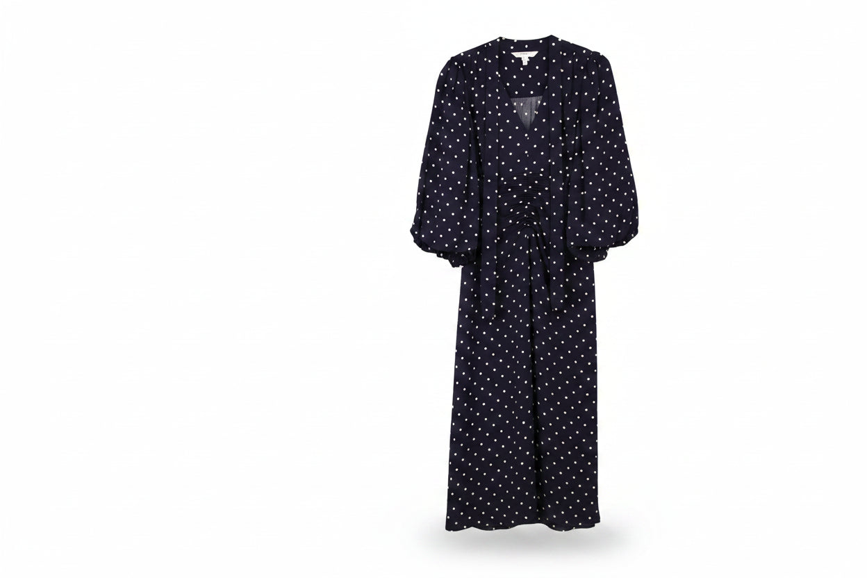 LK Bennett Navy Ruched Maxi Wrap Dress