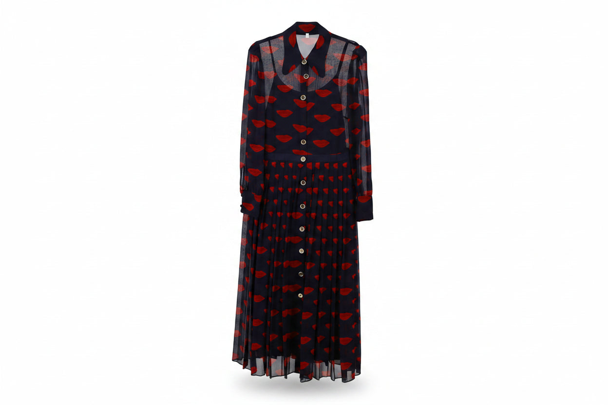 LK Bennett Navy Pleated Maxi Dress