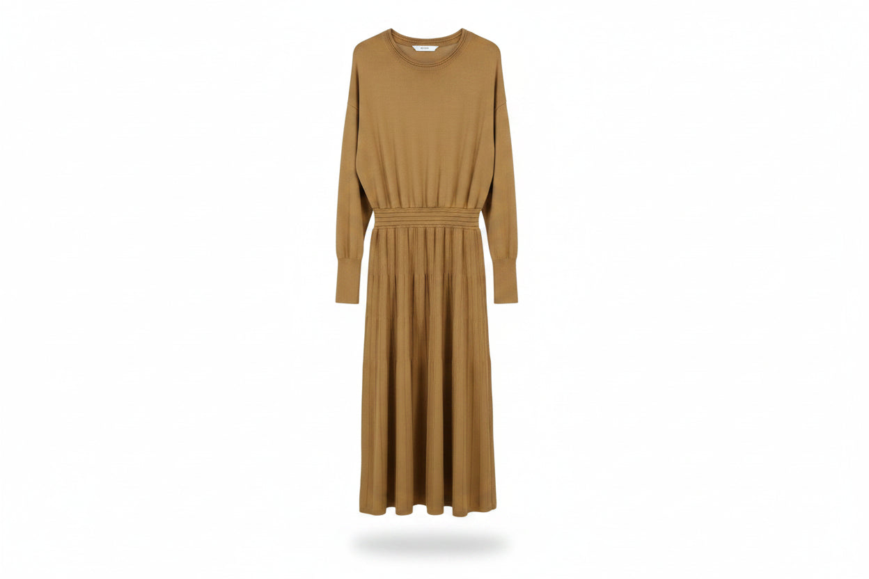 LK Bennett Brown Pleated Flared Maxi Dress
