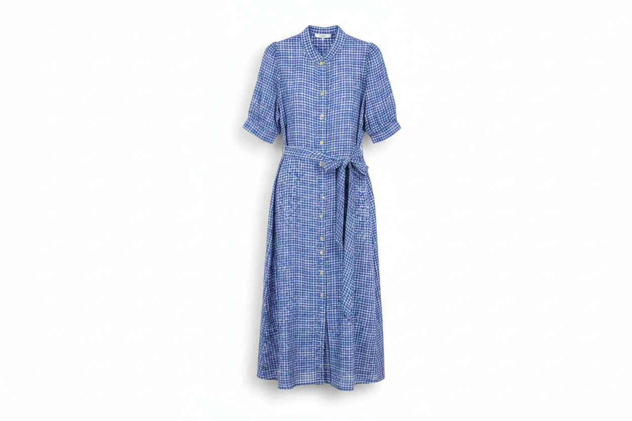 LK Bennett Blue Gingham Maxi Shirt Dress