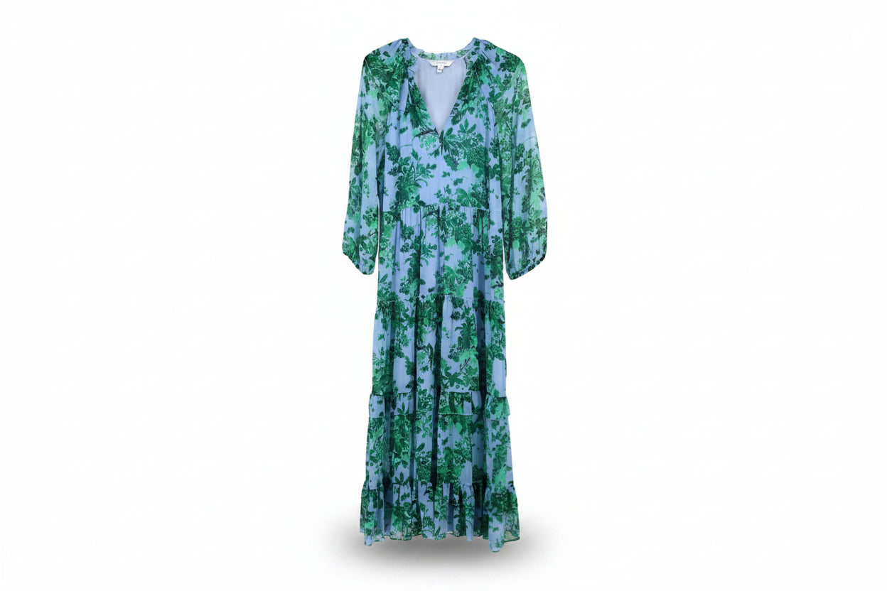 LK Bennett Blue Tiered Maxi Wrap Dress