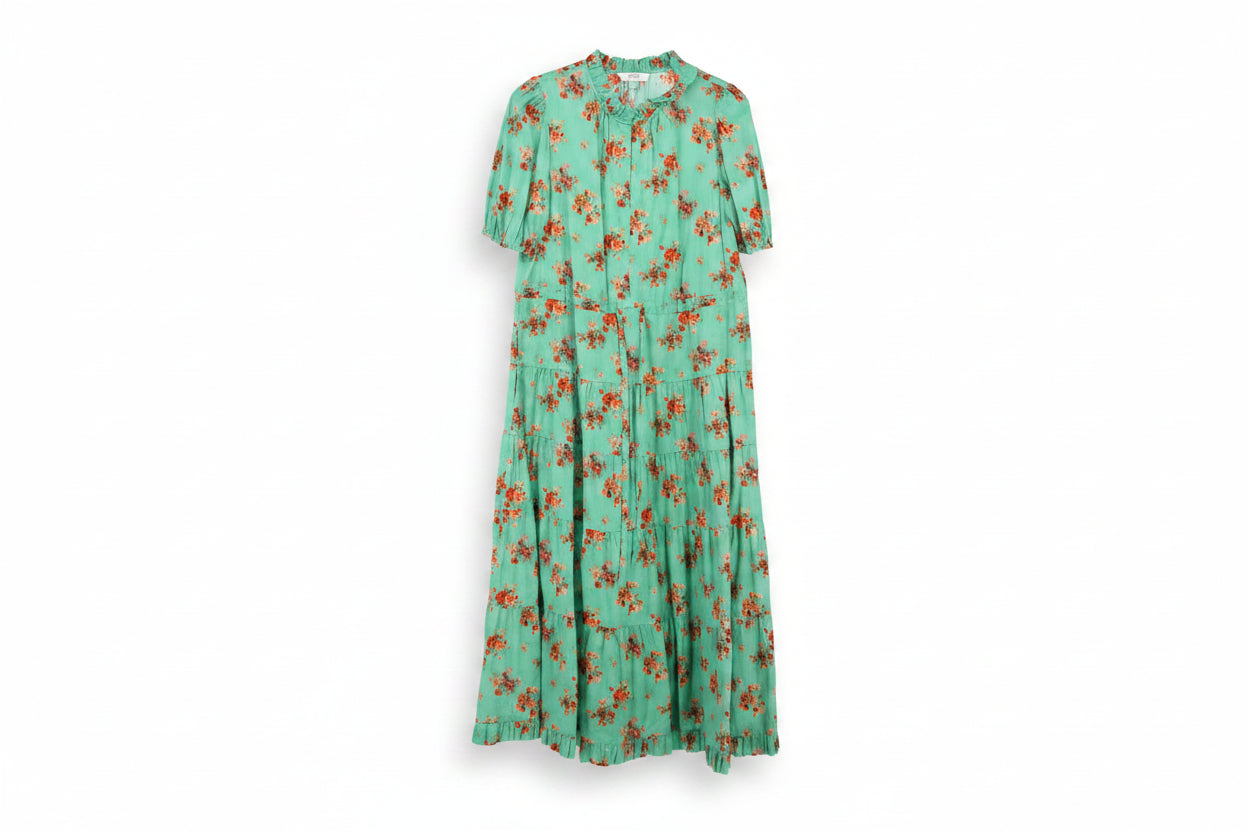 LK Bennett Green Tiered Maxi Shirt Dress Size 10