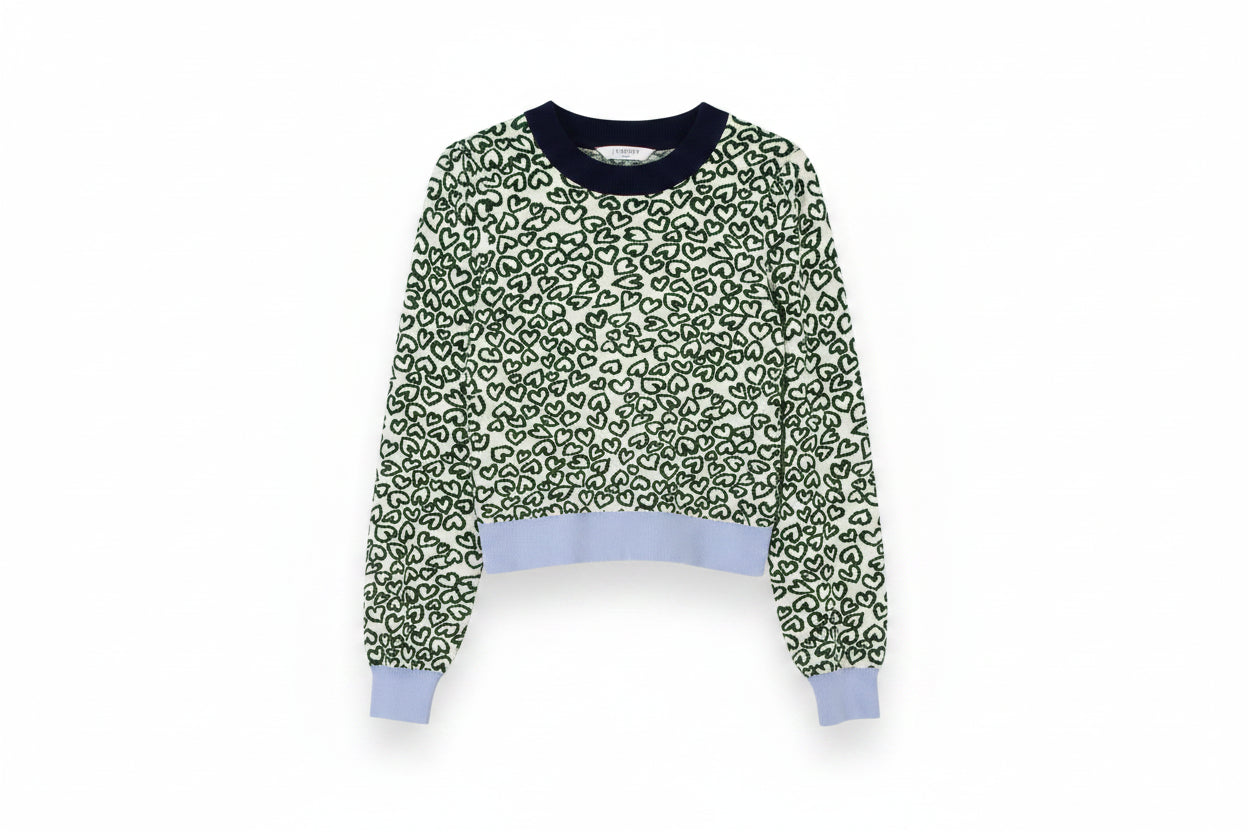 LK Bennett Green Heart-print Crewneck Sweater