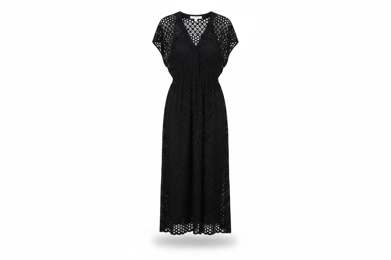LK Bennett Black Smocked Maxi Dress