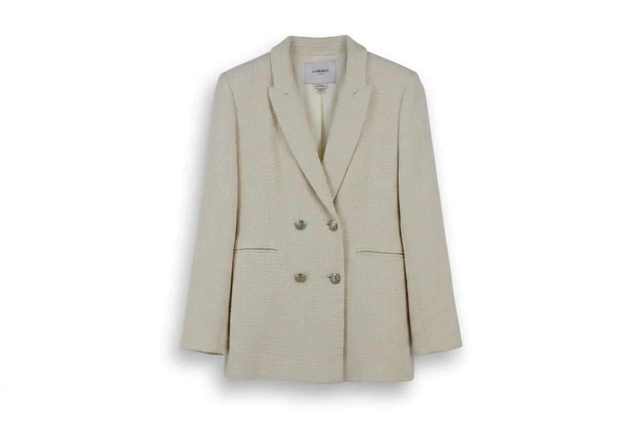 LK Bennett Beige Textured Double-Breasted Blazer