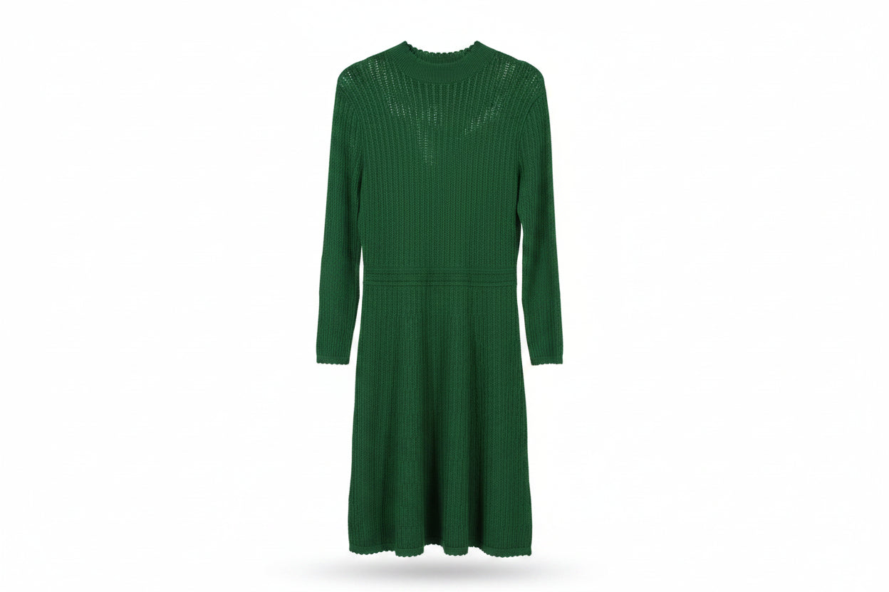 LK Bennett Green Ribbed Midi Dress Size M
