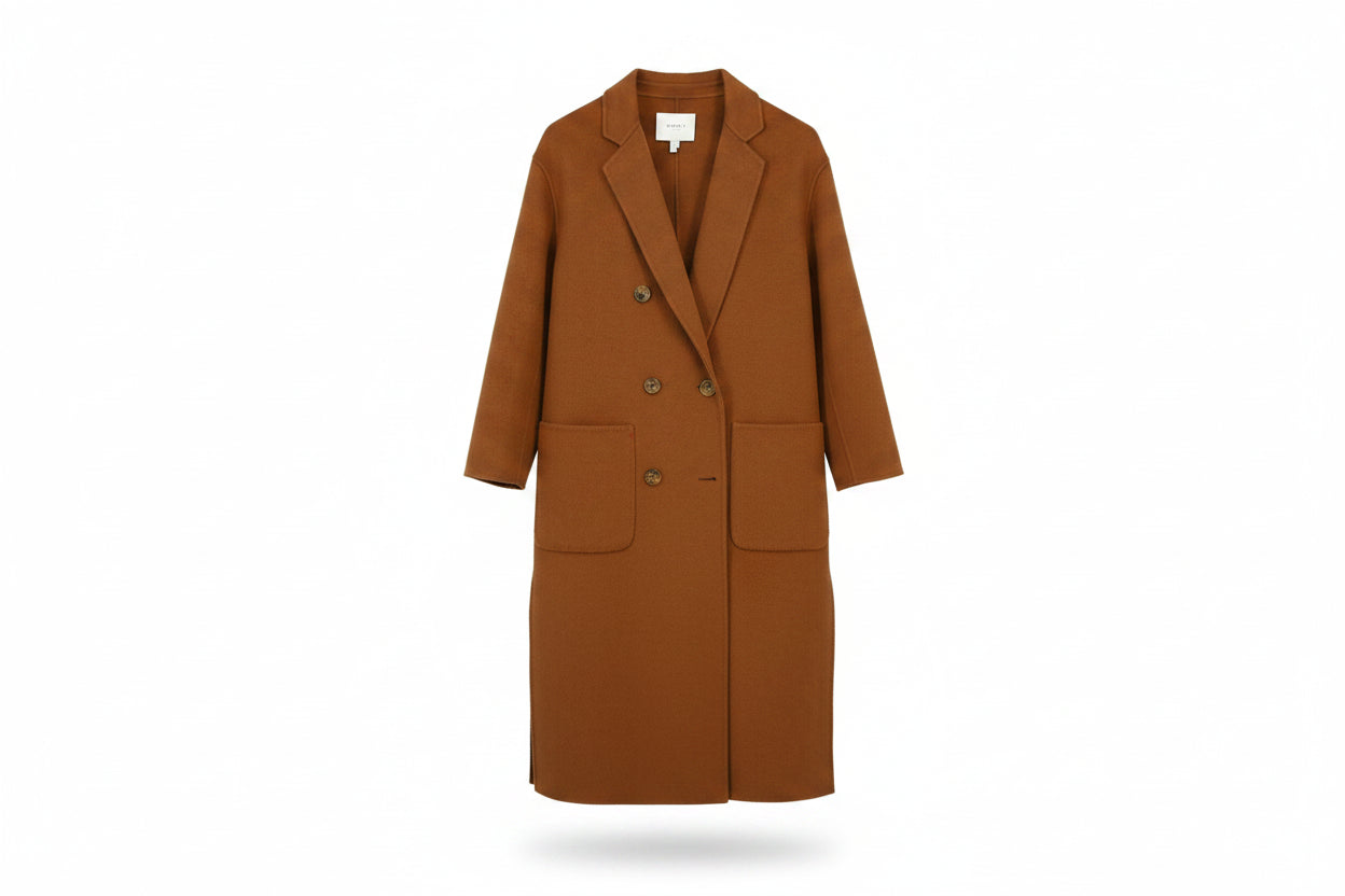 LK Bennett Brown Tailored Double-Breasted Long Coat