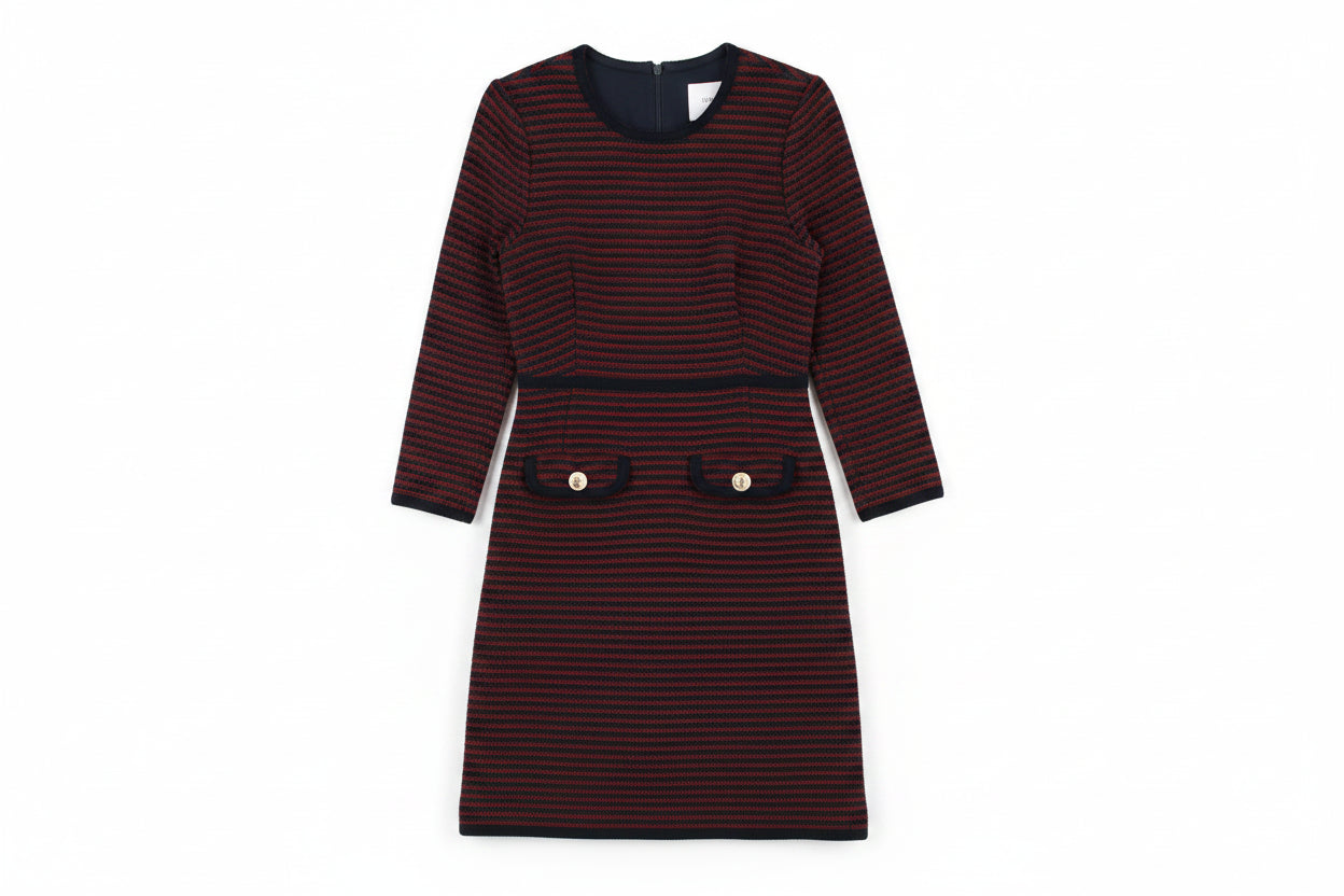 LK Bennett Navy Striped Midi Sheath Dress Size 8