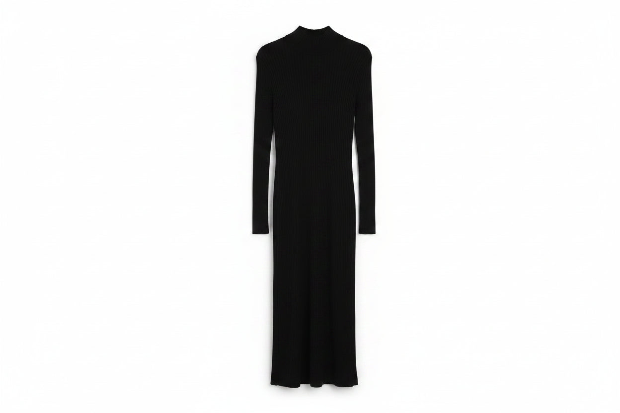 LK Bennett Black Ribbed Turtleneck Maxi Dress Size S