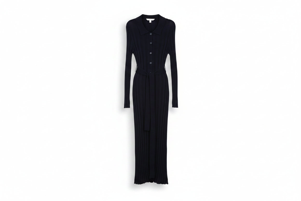 LK Bennett Navy Ribbed Maxi Shirt Dress