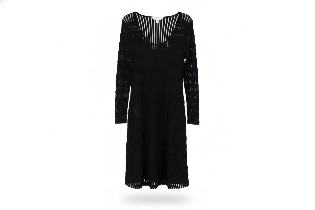 LK Bennett Black Sheer Striped Midi Dress