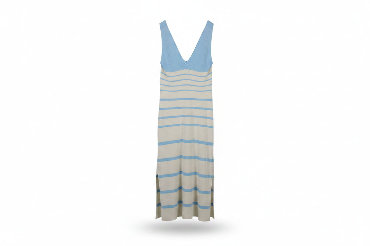 LK Bennett Blue Striped Maxi Slip Dress Size L