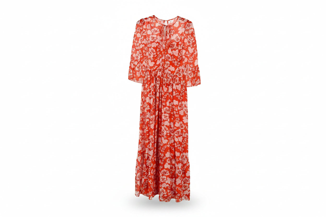 LK Bennett Red Flowy Floral Maxi Dress Size 8