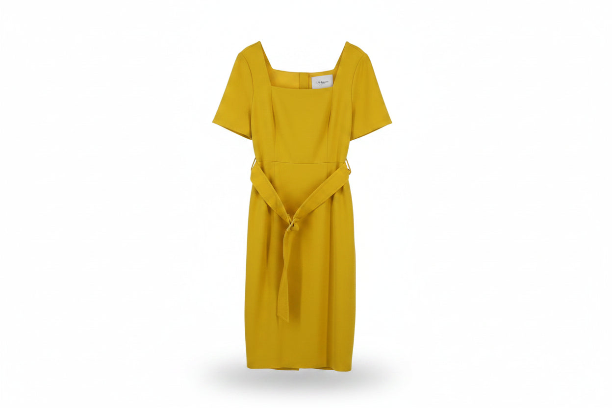 LK Bennett Yellow Belted Sheath Maxi Dress Size 14