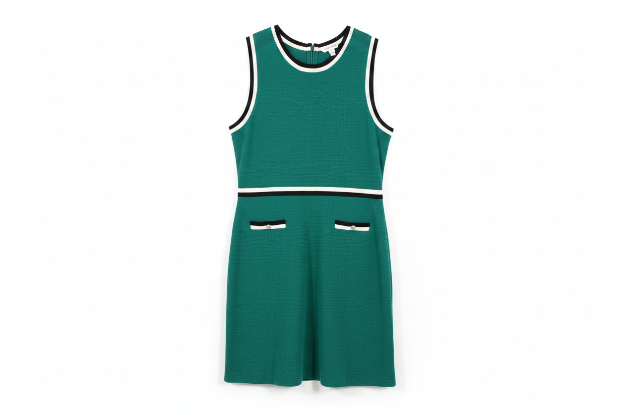 LK Bennett Green A-line Contrast Trim Midi Dress Size L