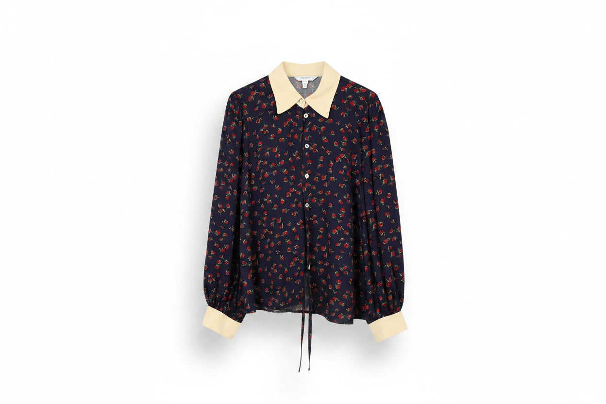 LK Bennett Navy Floral Long Button-Front Blouse Size 12
