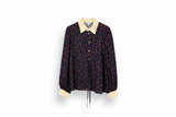 LK Bennett Navy Floral Long Button-Front Blouse Size 12