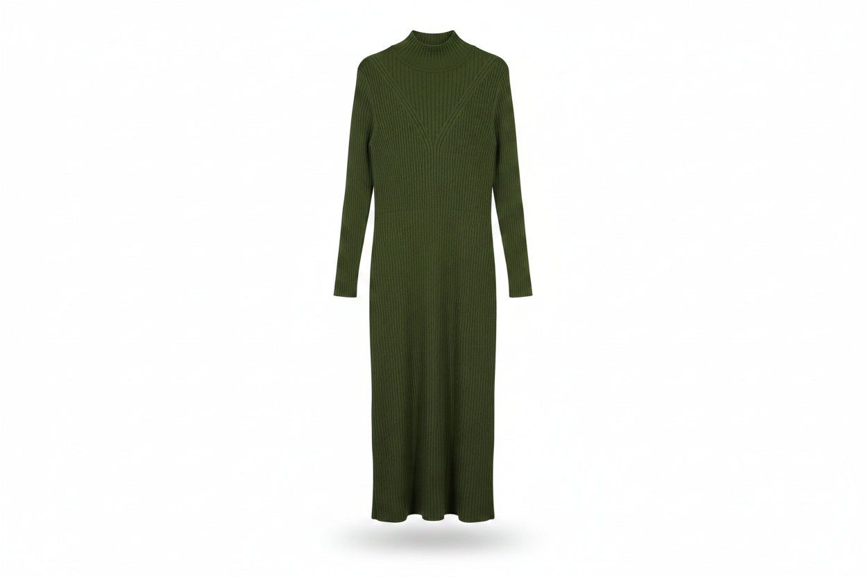 LK Bennett Green Ribbed Turtleneck Maxi Dress Size M