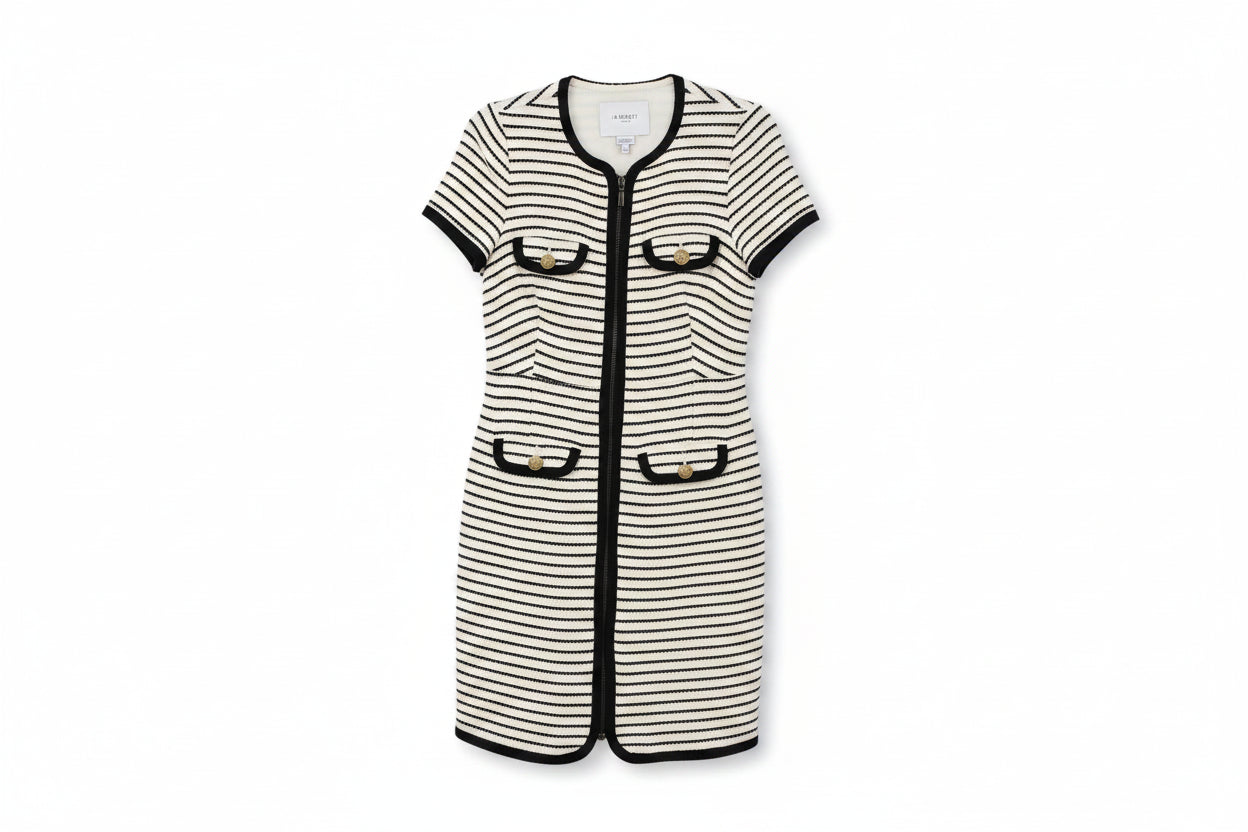 LK Bennett White Striped Pocketed Midi Dress Size 8