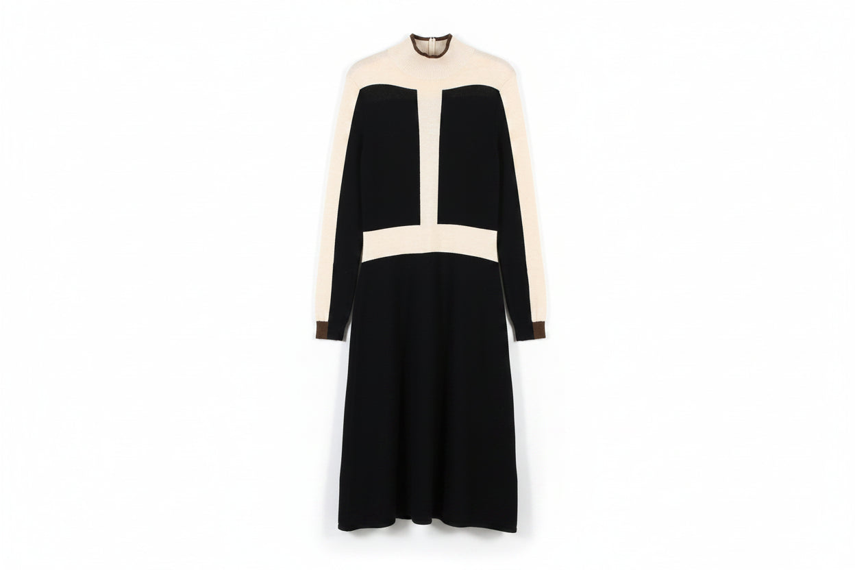 LK Bennett Black Colorblock Maxi Sweater Dress