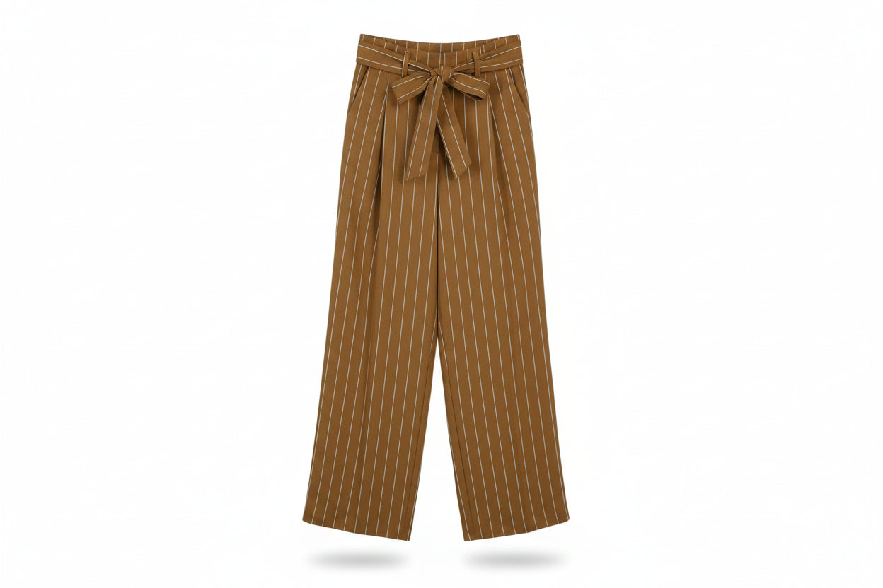 LK Bennett Brown Pinstriped Paperbag Trousers Size 8