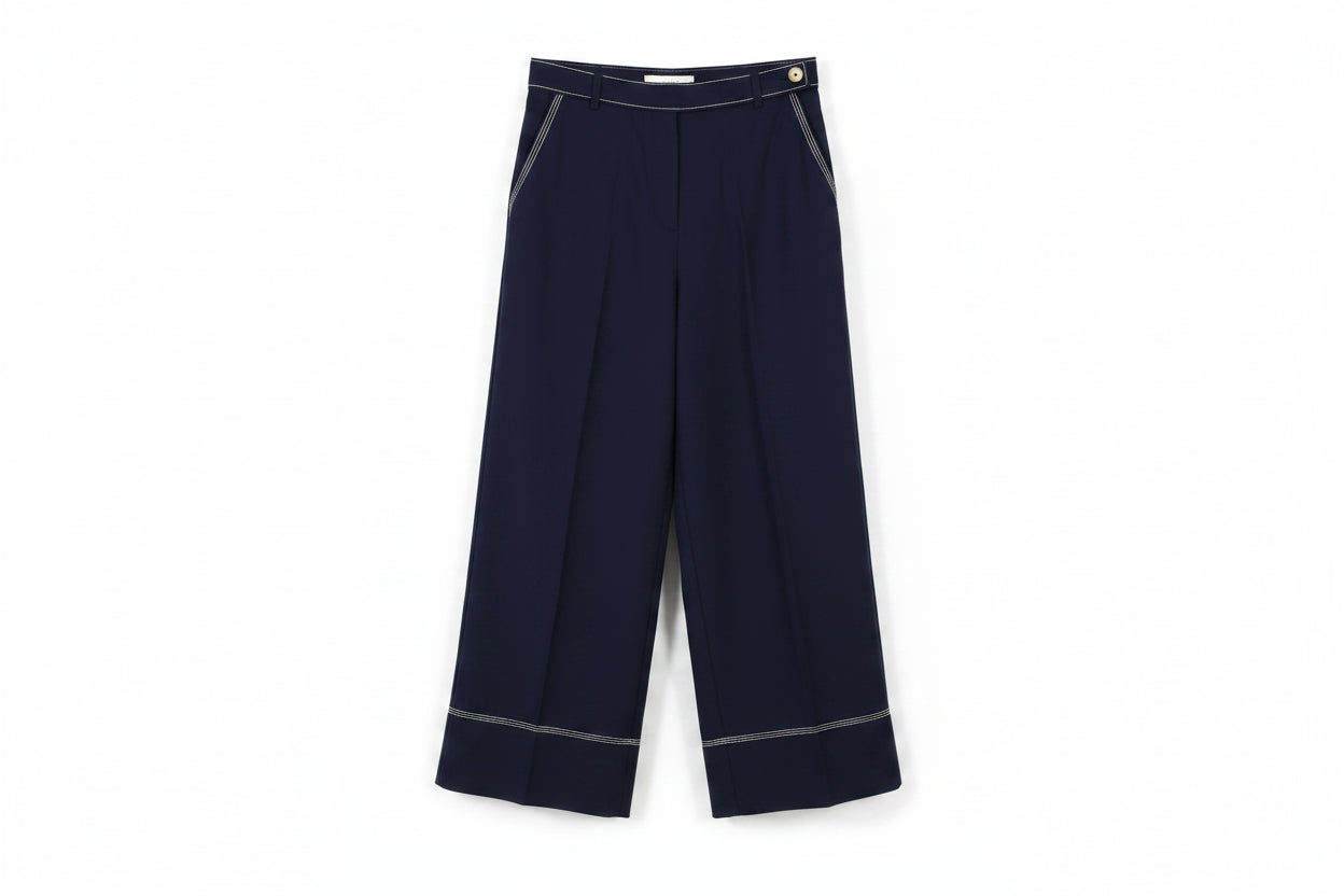 LK Bennett Navy Tailored Wide-Leg Trousers