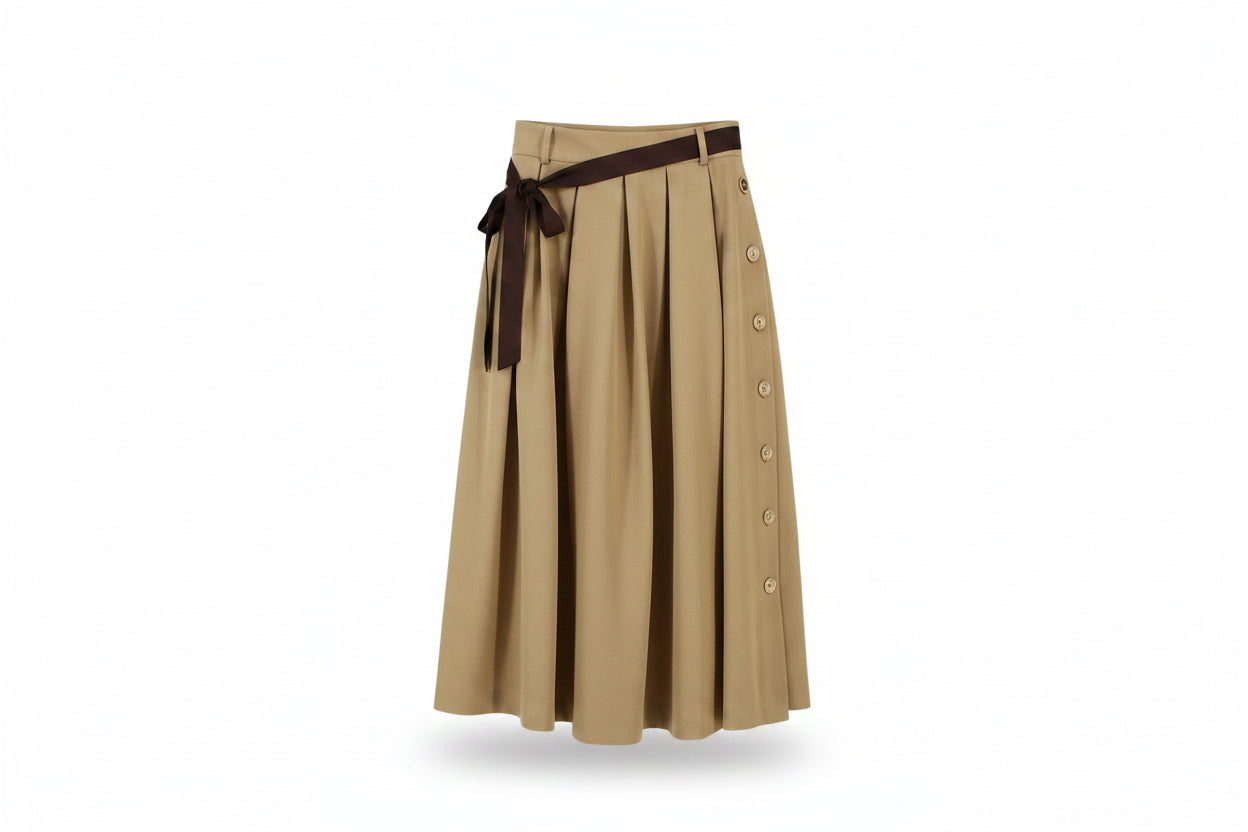 LK Bennett Beige Pleated Maxi Skirt