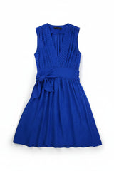 Balenciaga Mini Dress Tie-Waist Skater Blue Size 8