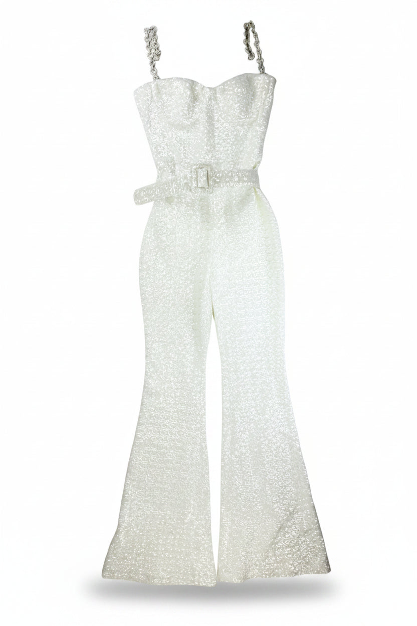 Nadine Merabi Flared White Jumpsuit Size S