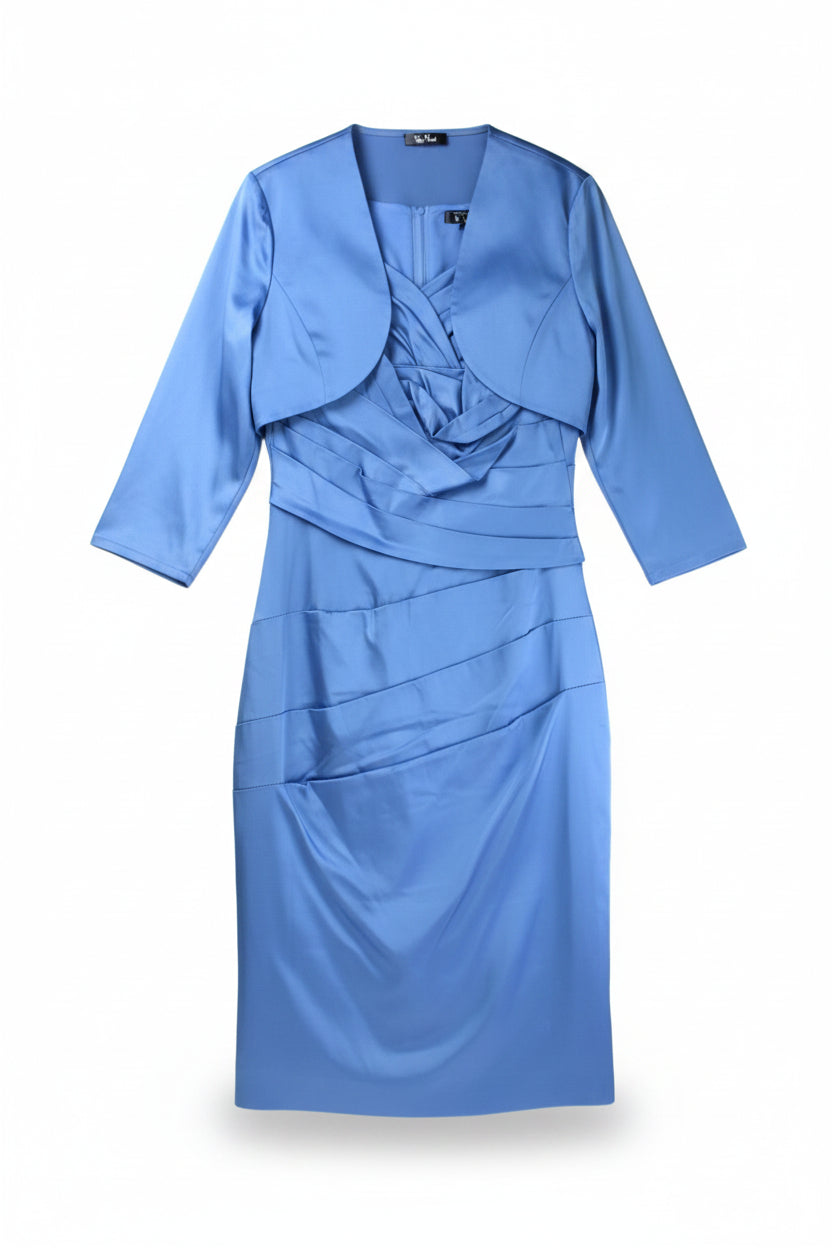 Vera Mont Midi Dress Draped Sheath Blue Size 12